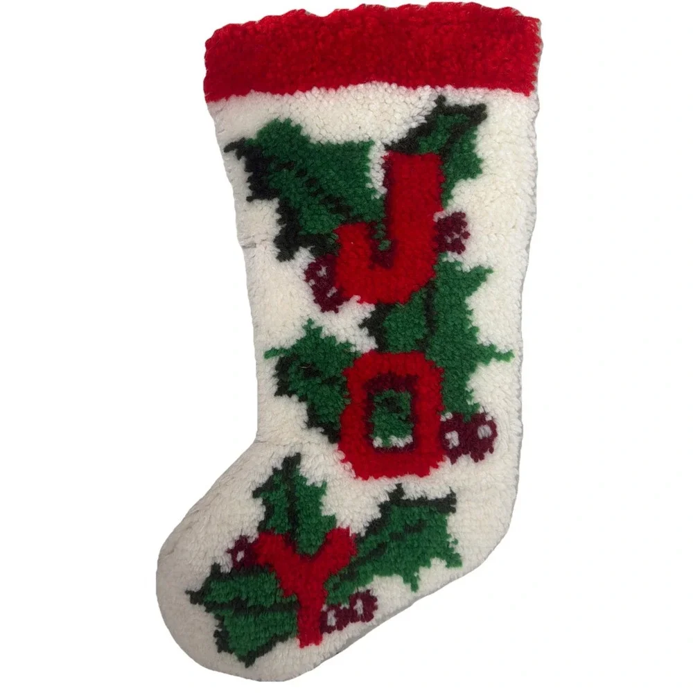 Vintage Handmade Latch Hook Rug Christmas Stocking